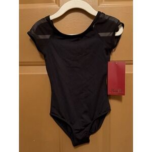 Girls Mirella Black Mesh Cap Sleeve Ballet / Dance Leotard Size 4/6 NWT